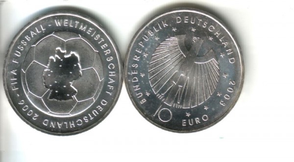 (afbeelding voor) 10 Euro DUITSLAND 2003 Voetbal UNC